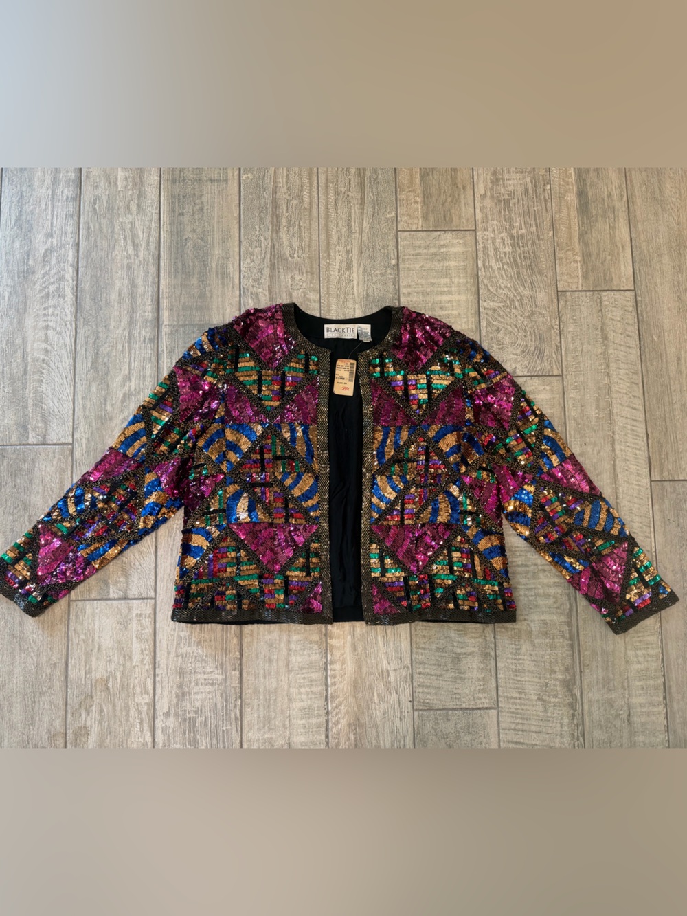 Vintage 1980s Oleg Cassini beaded colorful silk cardigan, new with tags $680